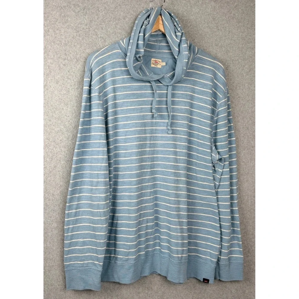 Faherty Brand Striped Pullover Hoodie XXL Blue White 100% Cotton (read desc)